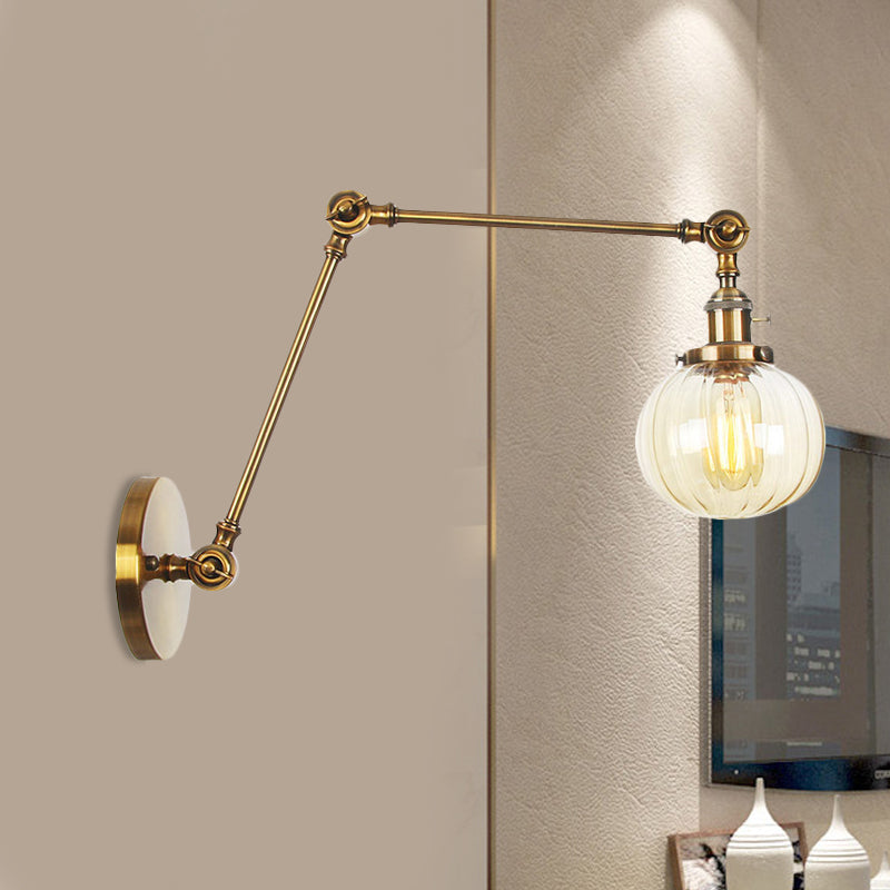 Siopsrl| Globe Clear/Amber Glass Wall Mounted Lighting Vintage 1 Light Indoor Sconces in Brass/Chrome/Black with Adjustable Arm, 8"+8"/8"+8"+8" L