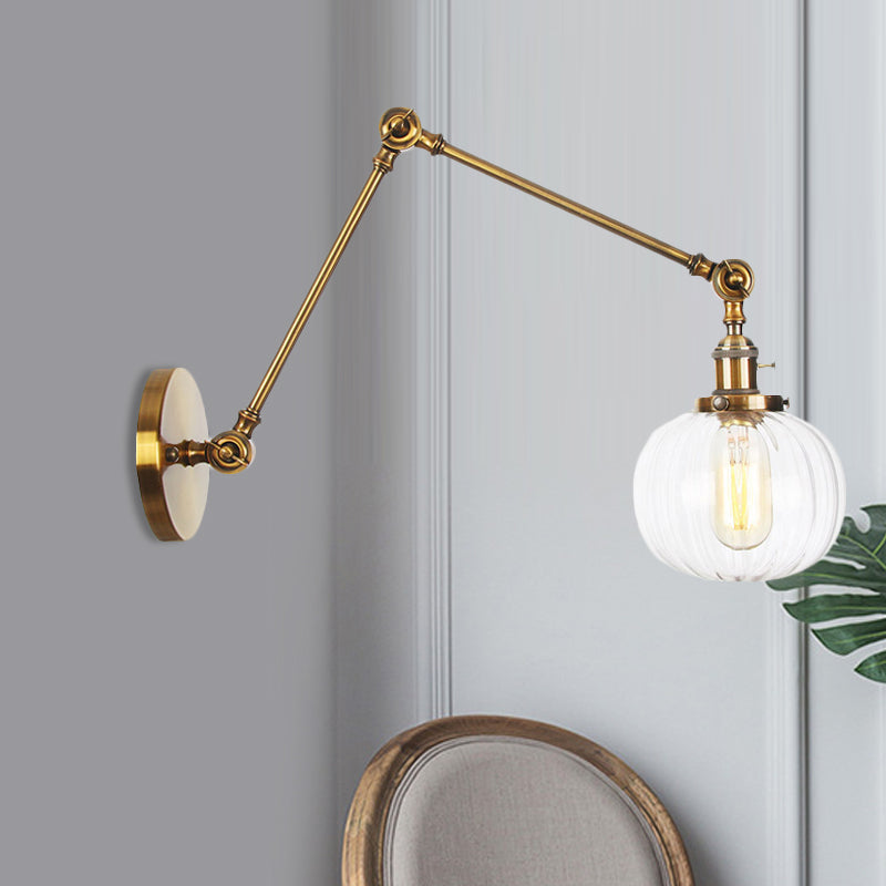 Siopsrl| Globe Clear/Amber Glass Wall Mounted Lighting Vintage 1 Light Indoor Sconces in Brass/Chrome/Black with Adjustable Arm, 8"+8"/8"+8"+8" L