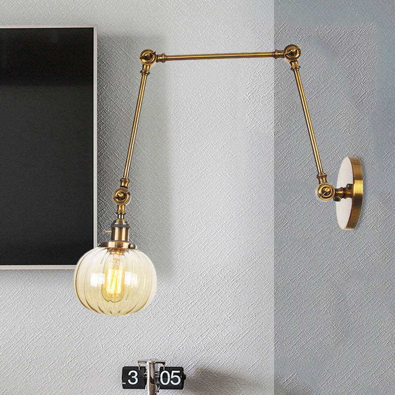 Siopsrl| Globe Clear/Amber Glass Wall Mounted Lighting Vintage 1 Light Indoor Sconces in Brass/Chrome/Black with Adjustable Arm, 8"+8"/8"+8"+8" L