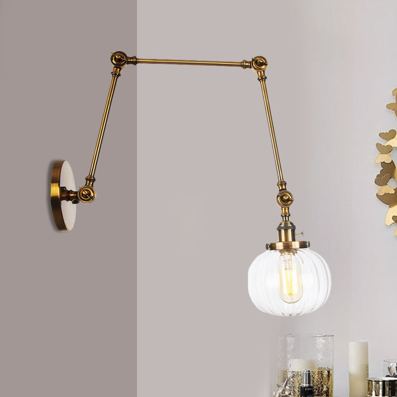 Siopsrl| Globe Clear/Amber Glass Wall Mounted Lighting Vintage 1 Light Indoor Sconces in Brass/Chrome/Black with Adjustable Arm, 8"+8"/8"+8"+8" L