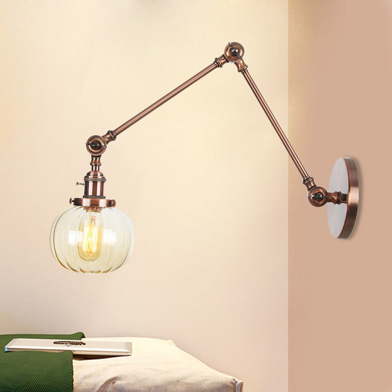 Siopsrl| Globe Clear/Amber Glass Wall Mounted Lighting Vintage 1 Light Indoor Sconces in Brass/Chrome/Black with Adjustable Arm, 8"+8"/8"+8"+8" L