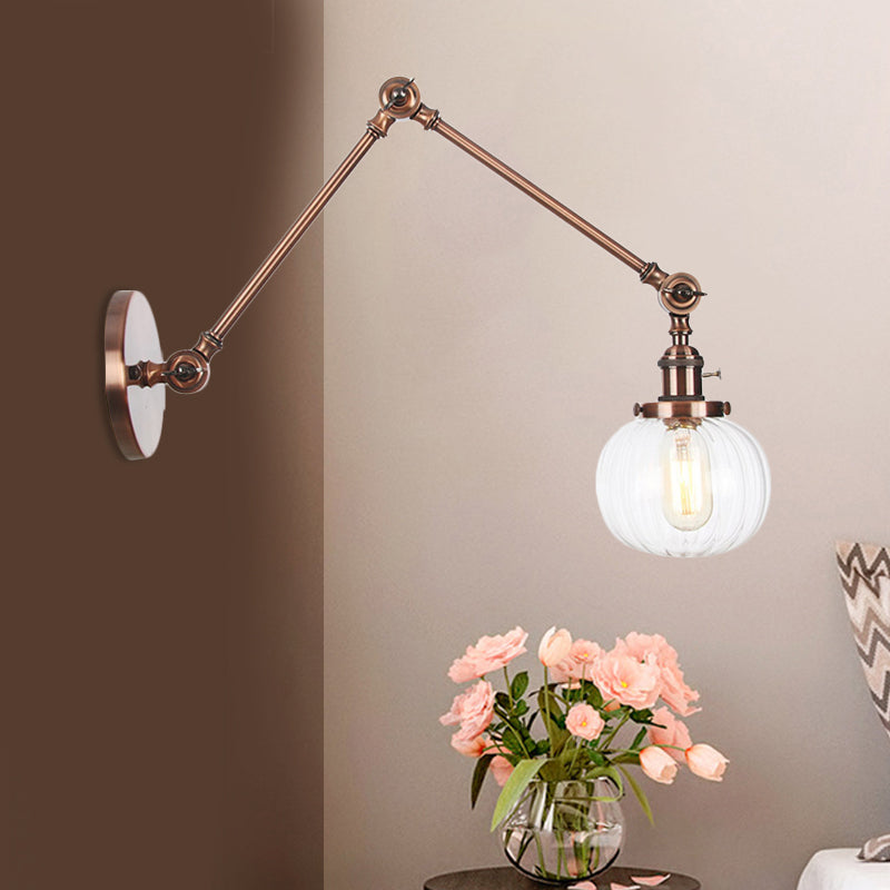 Siopsrl| Globe Clear/Amber Glass Wall Mounted Lighting Vintage 1 Light Indoor Sconces in Brass/Chrome/Black with Adjustable Arm, 8"+8"/8"+8"+8" L