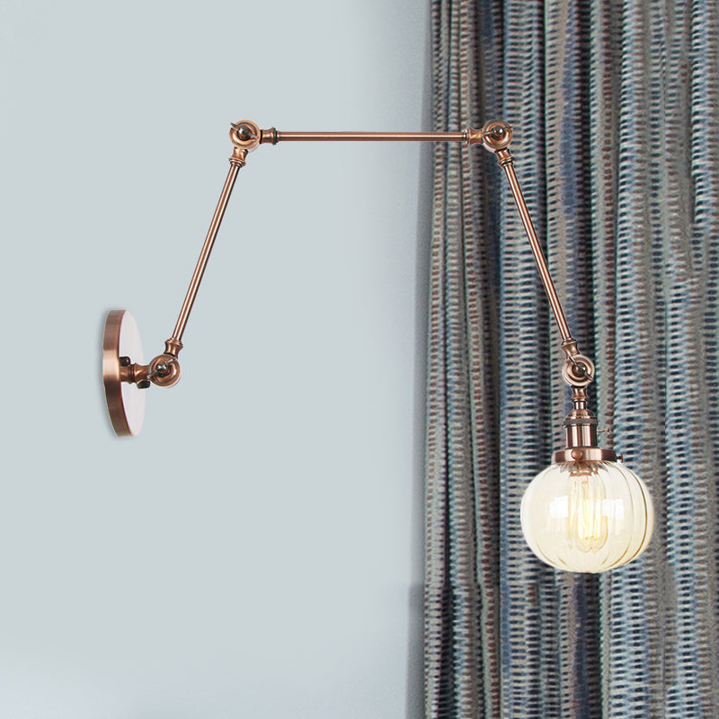 Siopsrl| Globe Clear/Amber Glass Wall Mounted Lighting Vintage 1 Light Indoor Sconces in Brass/Chrome/Black with Adjustable Arm, 8"+8"/8"+8"+8" L