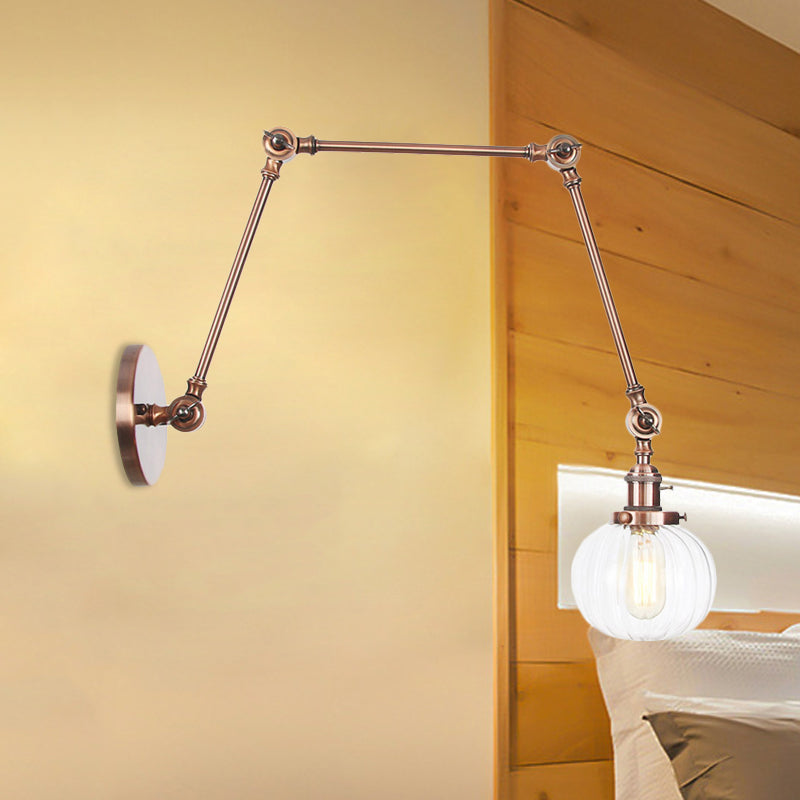 Siopsrl| Globe Clear/Amber Glass Wall Mounted Lighting Vintage 1 Light Indoor Sconces in Brass/Chrome/Black with Adjustable Arm, 8"+8"/8"+8"+8" L
