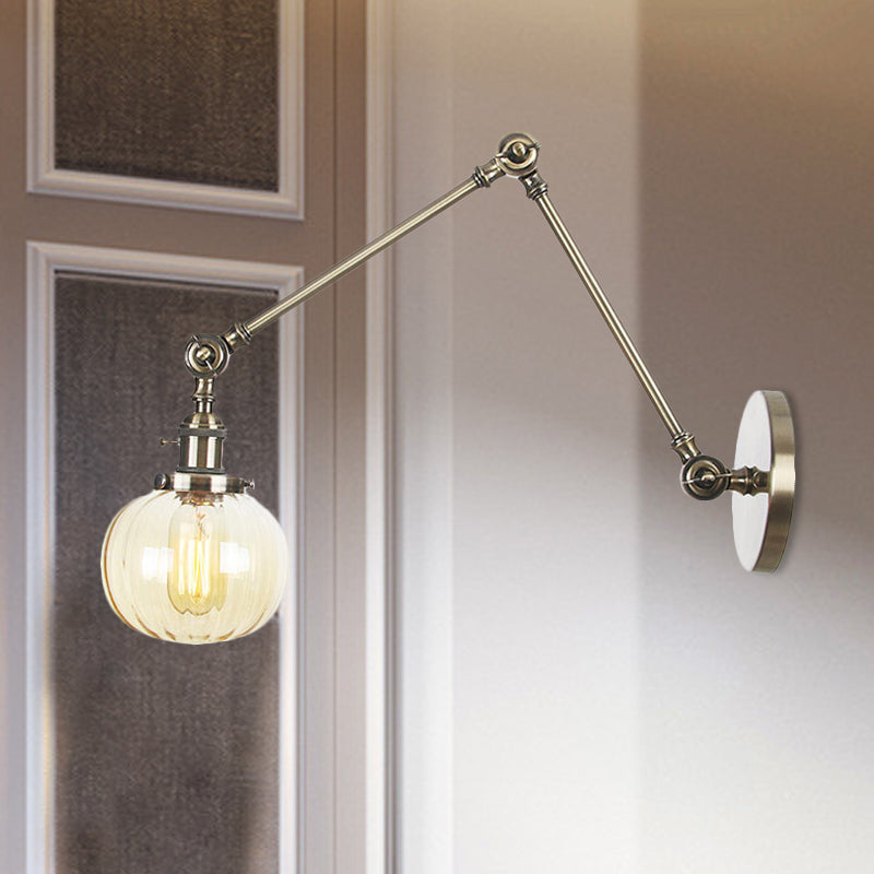 Siopsrl| Globe Clear/Amber Glass Wall Mounted Lighting Vintage 1 Light Indoor Sconces in Brass/Chrome/Black with Adjustable Arm, 8"+8"/8"+8"+8" L