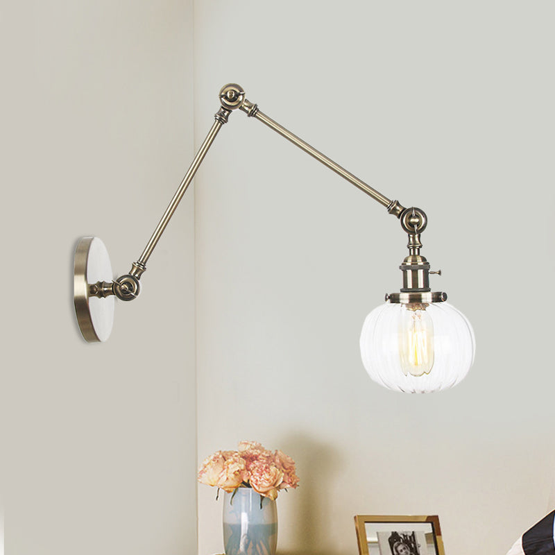 Siopsrl| Globe Clear/Amber Glass Wall Mounted Lighting Vintage 1 Light Indoor Sconces in Brass/Chrome/Black with Adjustable Arm, 8"+8"/8"+8"+8" L