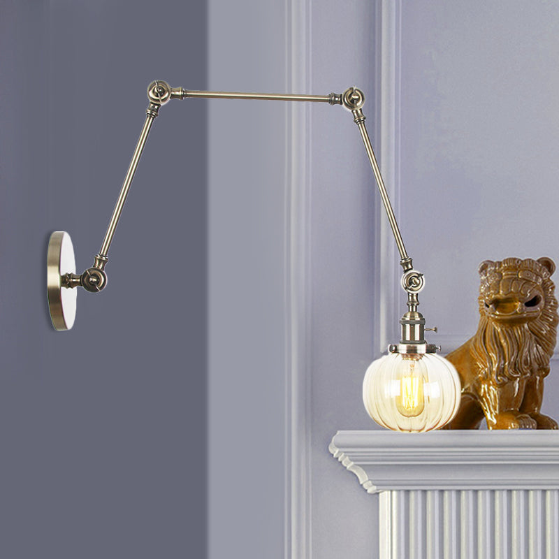 Siopsrl| Globe Clear/Amber Glass Wall Mounted Lighting Vintage 1 Light Indoor Sconces in Brass/Chrome/Black with Adjustable Arm, 8"+8"/8"+8"+8" L