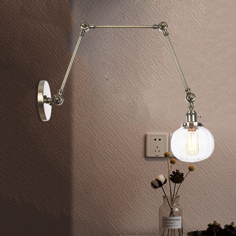 Siopsrl| Globe Clear/Amber Glass Wall Mounted Lighting Vintage 1 Light Indoor Sconces in Brass/Chrome/Black with Adjustable Arm, 8"+8"/8"+8"+8" L