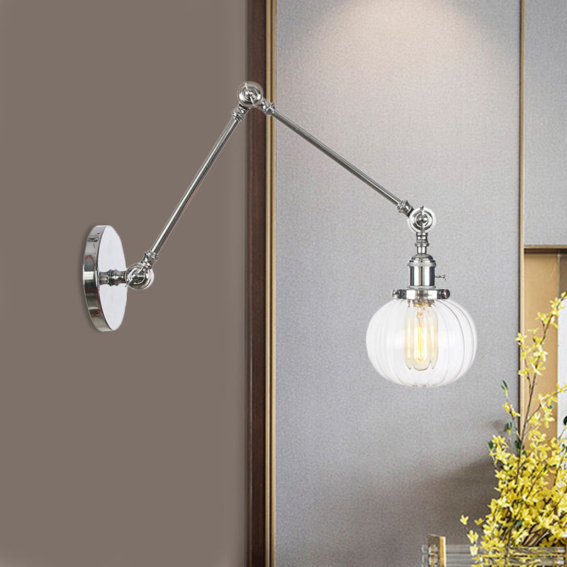 Siopsrl| Globe Clear/Amber Glass Wall Mounted Lighting Vintage 1 Light Indoor Sconces in Brass/Chrome/Black with Adjustable Arm, 8"+8"/8"+8"+8" L