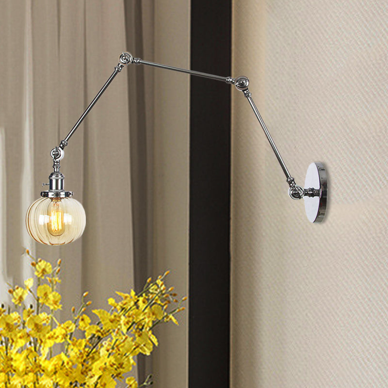 Siopsrl| Globe Clear/Amber Glass Wall Mounted Lighting Vintage 1 Light Indoor Sconces in Brass/Chrome/Black with Adjustable Arm, 8"+8"/8"+8"+8" L