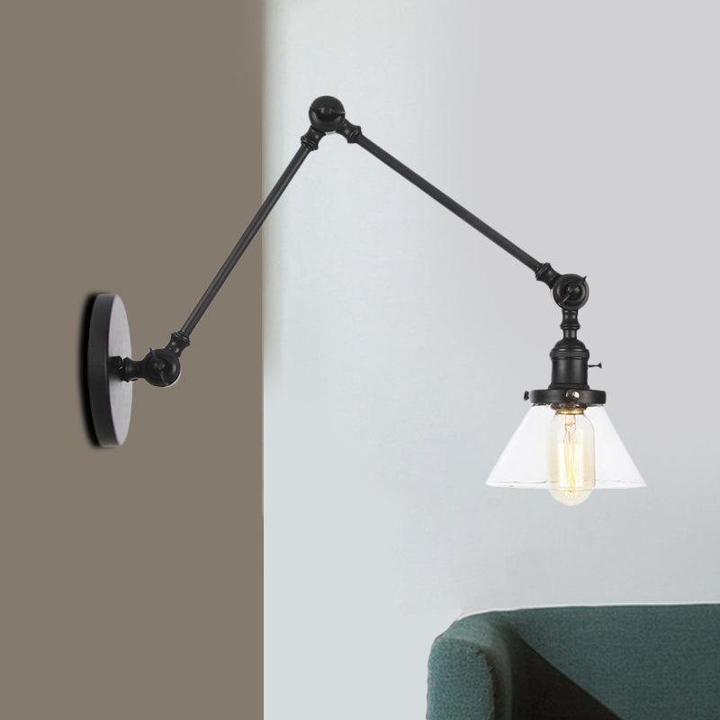 Siopsrl| 1 Light Wall Lamp Industrial Cone Clear/Amber Glass Wall Lamp in Black/Bronze/Brass with Adjustable Arm, 8“+8"/8"+8"+8" Long