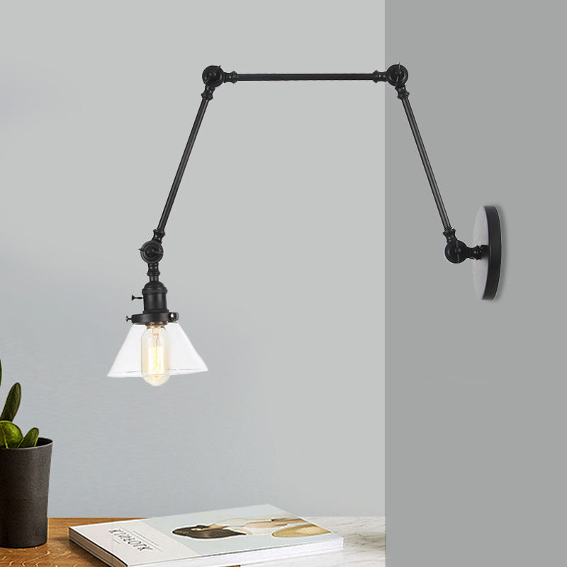 Siopsrl| 1 Light Wall Lamp Industrial Cone Clear/Amber Glass Wall Lamp in Black/Bronze/Brass with Adjustable Arm, 8“+8"/8"+8"+8" Long