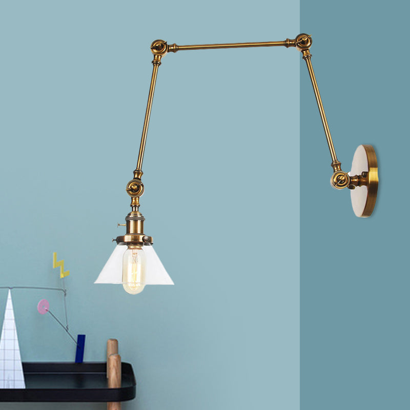 Siopsrl| 1 Light Wall Lamp Industrial Cone Clear/Amber Glass Wall Lamp in Black/Bronze/Brass with Adjustable Arm, 8“+8"/8"+8"+8" Long