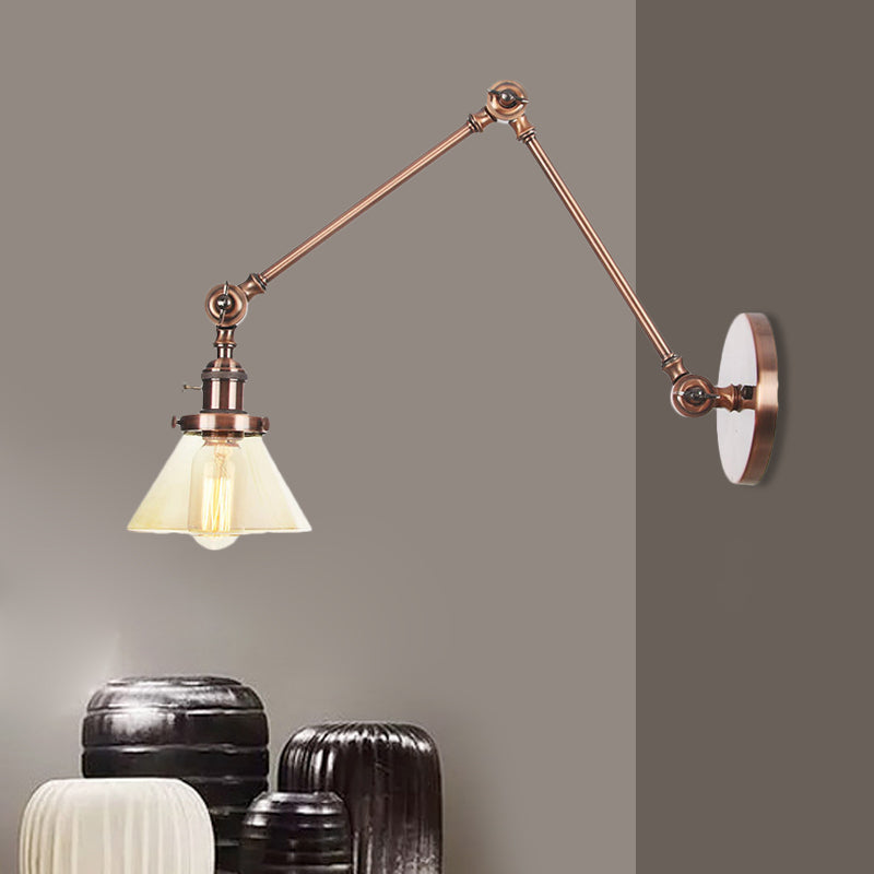 Siopsrl| 1 Light Wall Lamp Industrial Cone Clear/Amber Glass Wall Lamp in Black/Bronze/Brass with Adjustable Arm, 8“+8"/8"+8"+8" Long