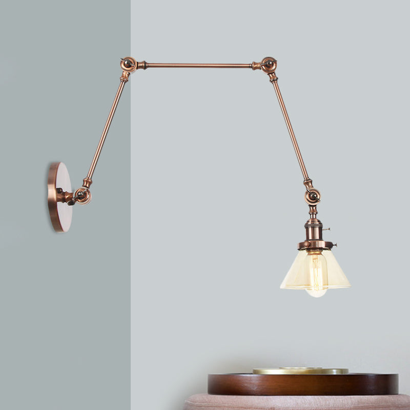 Siopsrl| 1 Light Wall Lamp Industrial Cone Clear/Amber Glass Wall Lamp in Black/Bronze/Brass with Adjustable Arm, 8“+8"/8"+8"+8" Long
