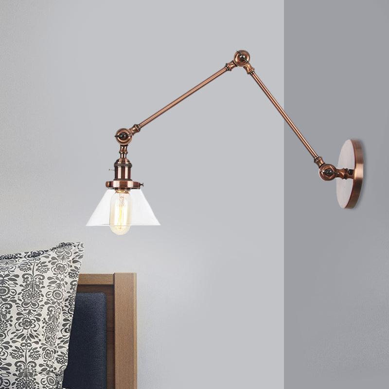 Siopsrl| 1 Light Wall Lamp Industrial Cone Clear/Amber Glass Wall Lamp in Black/Bronze/Brass with Adjustable Arm, 8“+8"/8"+8"+8" Long
