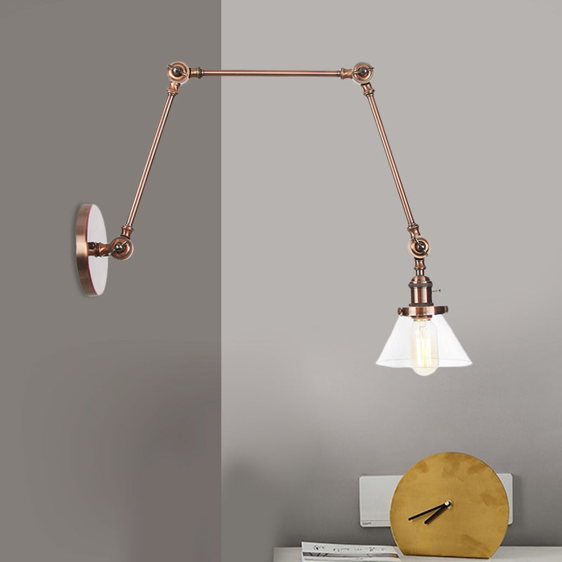 Siopsrl| 1 Light Wall Lamp Industrial Cone Clear/Amber Glass Wall Lamp in Black/Bronze/Brass with Adjustable Arm, 8“+8"/8"+8"+8" Long