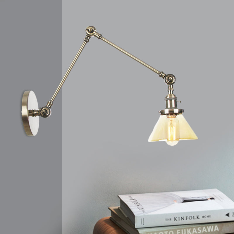 Siopsrl| 1 Light Wall Lamp Industrial Cone Clear/Amber Glass Wall Lamp in Black/Bronze/Brass with Adjustable Arm, 8“+8"/8"+8"+8" Long