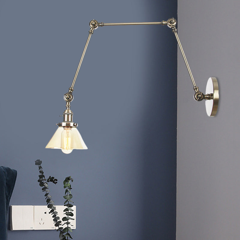 Siopsrl| 1 Light Wall Lamp Industrial Cone Clear/Amber Glass Wall Lamp in Black/Bronze/Brass with Adjustable Arm, 8“+8"/8"+8"+8" Long