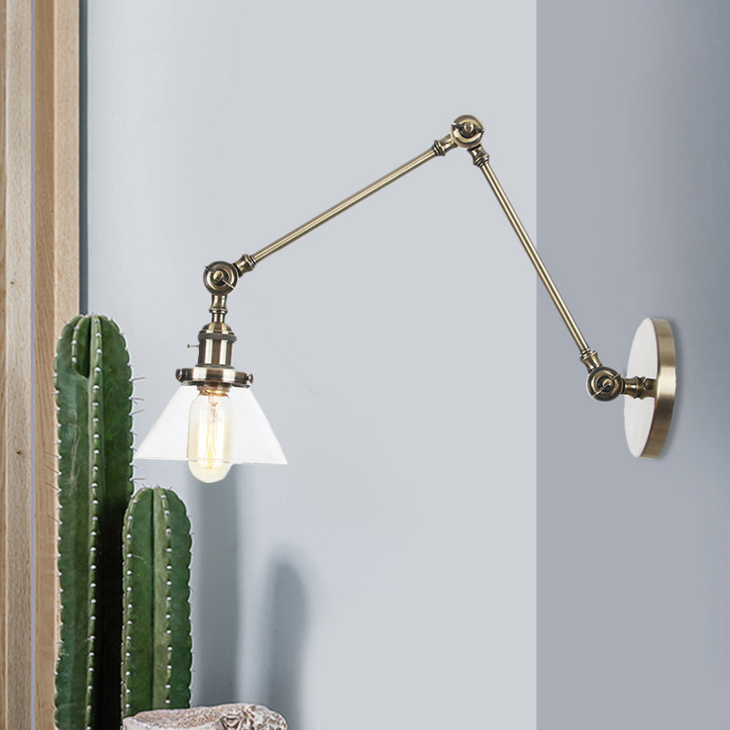 Siopsrl| 1 Light Wall Lamp Industrial Cone Clear/Amber Glass Wall Lamp in Black/Bronze/Brass with Adjustable Arm, 8“+8"/8"+8"+8" Long