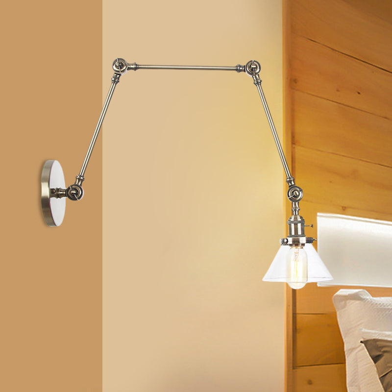 Siopsrl| 1 Light Wall Lamp Industrial Cone Clear/Amber Glass Wall Lamp in Black/Bronze/Brass with Adjustable Arm, 8“+8"/8"+8"+8" Long