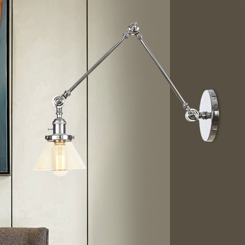 Siopsrl| 1 Light Wall Lamp Industrial Cone Clear/Amber Glass Wall Lamp in Black/Bronze/Brass with Adjustable Arm, 8“+8"/8"+8"+8" Long