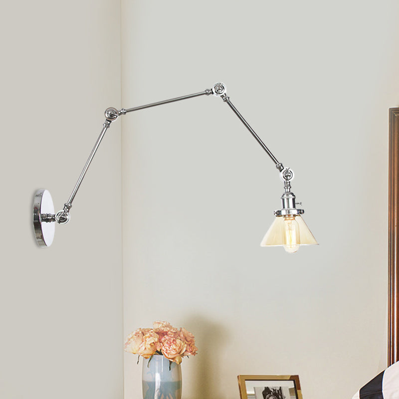 Siopsrl| 1 Light Wall Lamp Industrial Cone Clear/Amber Glass Wall Lamp in Black/Bronze/Brass with Adjustable Arm, 8“+8"/8"+8"+8" Long