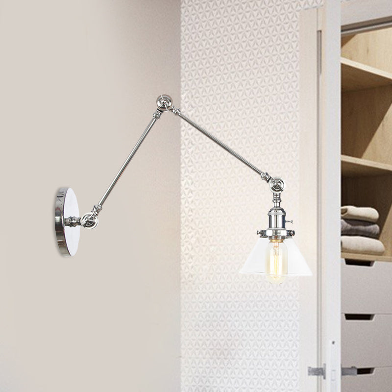 Siopsrl| 1 Light Wall Lamp Industrial Cone Clear/Amber Glass Wall Lamp in Black/Bronze/Brass with Adjustable Arm, 8“+8"/8"+8"+8" Long