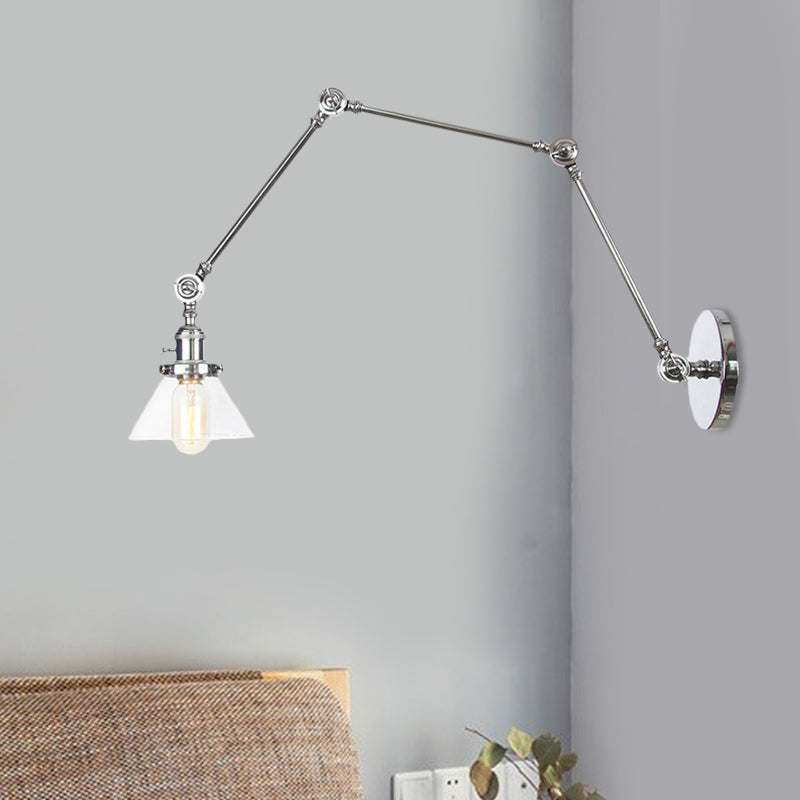 Siopsrl| 1 Light Wall Lamp Industrial Cone Clear/Amber Glass Wall Lamp in Black/Bronze/Brass with Adjustable Arm, 8“+8"/8"+8"+8" Long