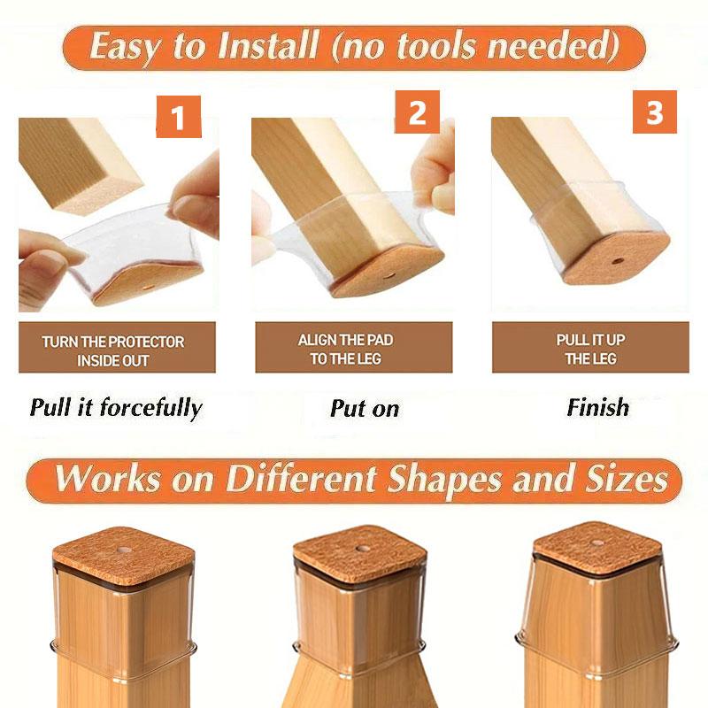 siopsrl | Clear Silicone Chair Leg Caps with Integrated Felt Pads