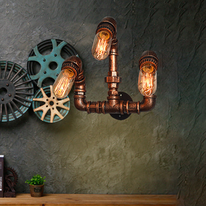 Siopsrl| 3 Bulb Wall Sconce Lighting Farmhouse Curved Arm Metal Wall Mounted Lamp in Rust for Bar