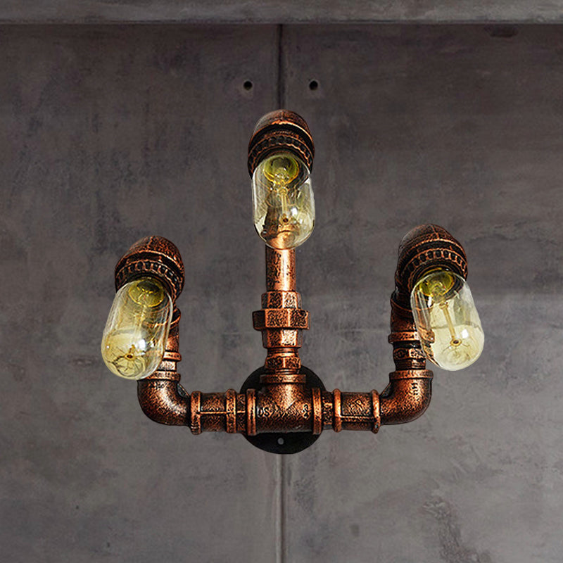 Siopsrl| 3 Bulb Wall Sconce Lighting Farmhouse Curved Arm Metal Wall Mounted Lamp in Rust for Bar