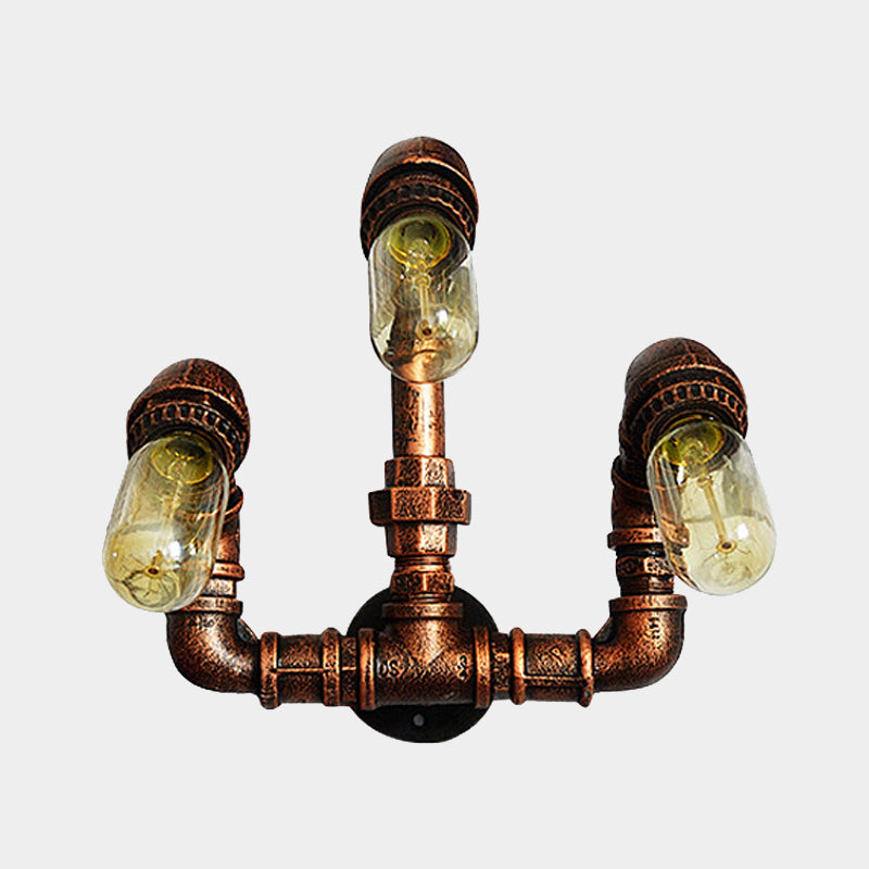 Siopsrl| 3 Bulb Wall Sconce Lighting Farmhouse Curved Arm Metal Wall Mounted Lamp in Rust for Bar