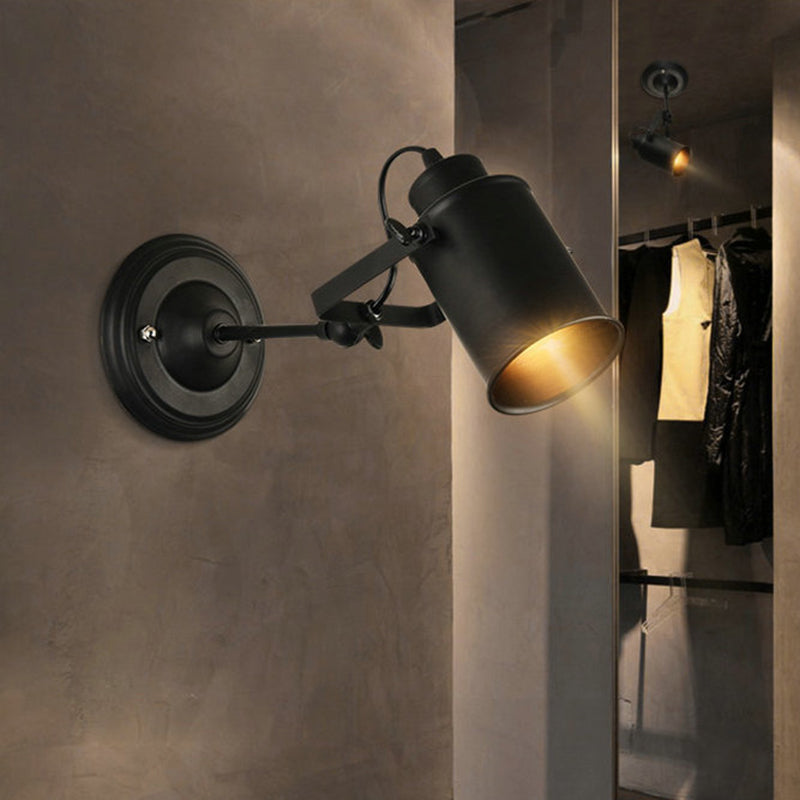 Siopsrl| Farmhouse Cylinder Sconce Lighting 1-Light Iron Wall Lamp Fixture in Black with Adjustable Handle