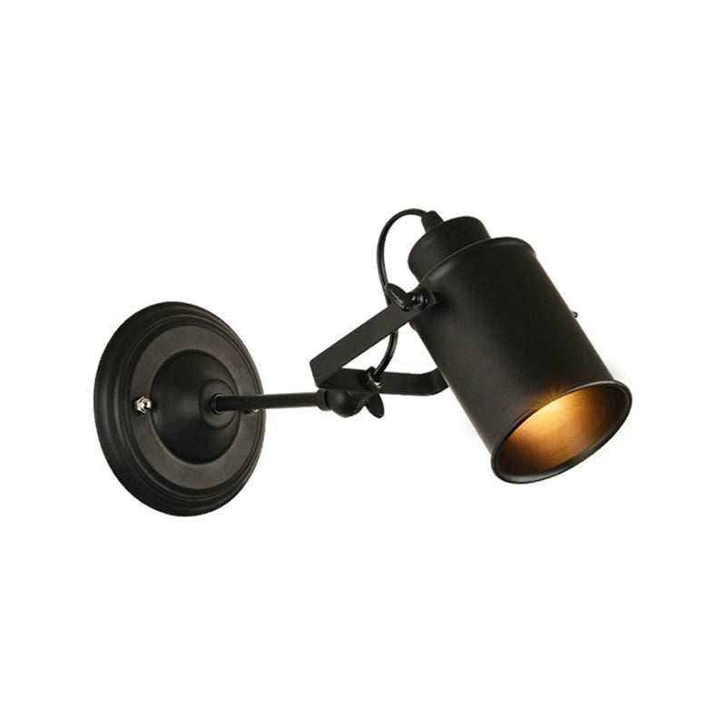 Siopsrl| Farmhouse Cylinder Sconce Lighting 1-Light Iron Wall Lamp Fixture in Black with Adjustable Handle
