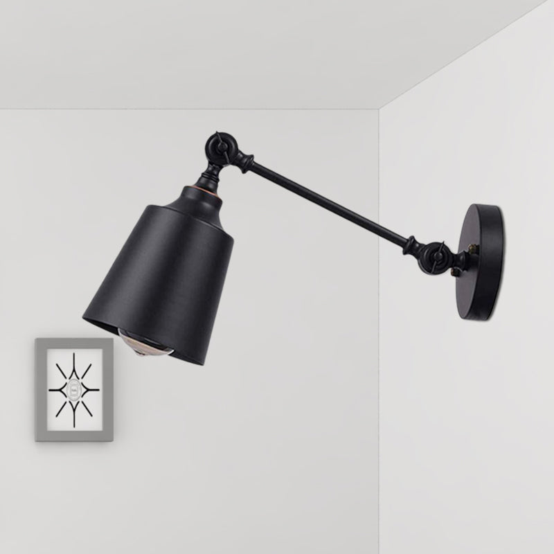 Siopsrl| Iron Bell Wall Mount Sconce Industrial 1 Head Nightstand Plug-In Wall Light Fixture in Black with Swivel Arm