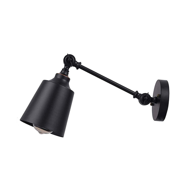 Siopsrl| Iron Bell Wall Mount Sconce Industrial 1 Head Nightstand Plug-In Wall Light Fixture in Black with Swivel Arm
