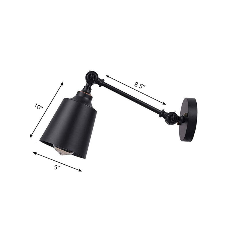 Siopsrl| Iron Bell Wall Mount Sconce Industrial 1 Head Nightstand Plug-In Wall Light Fixture in Black with Swivel Arm