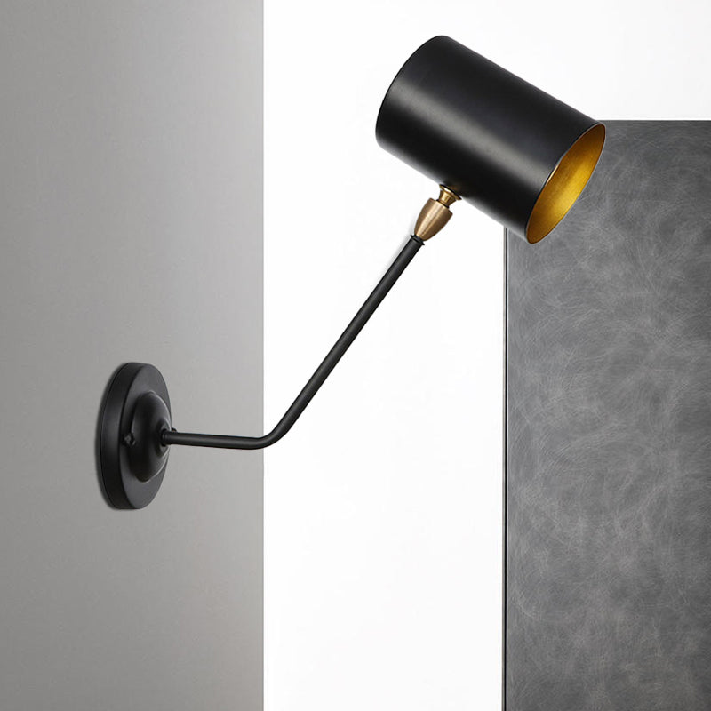 Siopsrl| Metal cylindrical wall lamp sconce industrial 6"/10" high 1-light bedroom wall lamp fixture in black with sloping arm