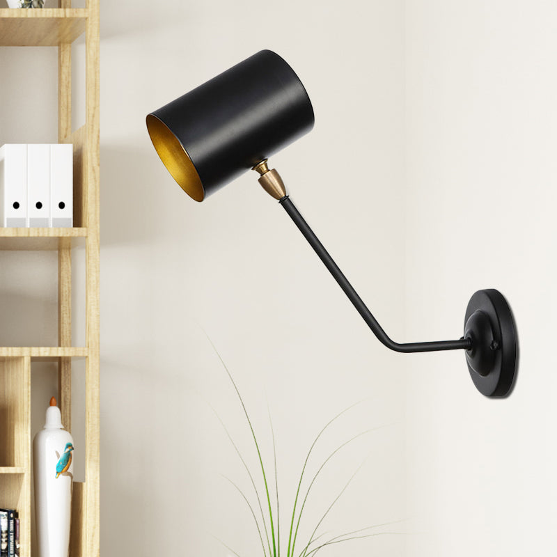 Siopsrl| Metal cylindrical wall lamp sconce industrial 6"/10" high 1-light bedroom wall lamp fixture in black with sloping arm