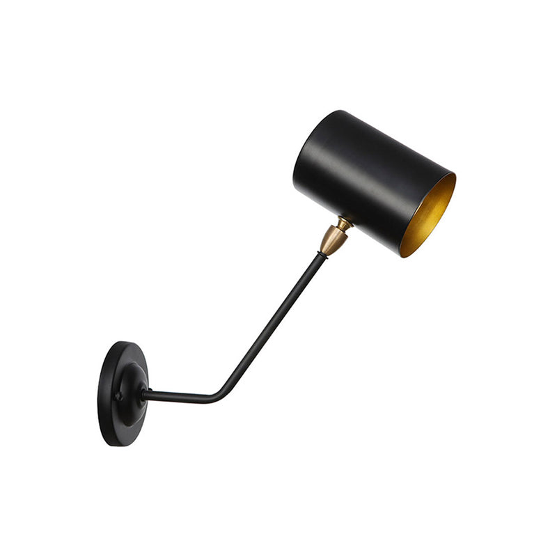 Siopsrl| Metal cylindrical wall lamp sconce industrial 6"/10" high 1-light bedroom wall lamp fixture in black with sloping arm