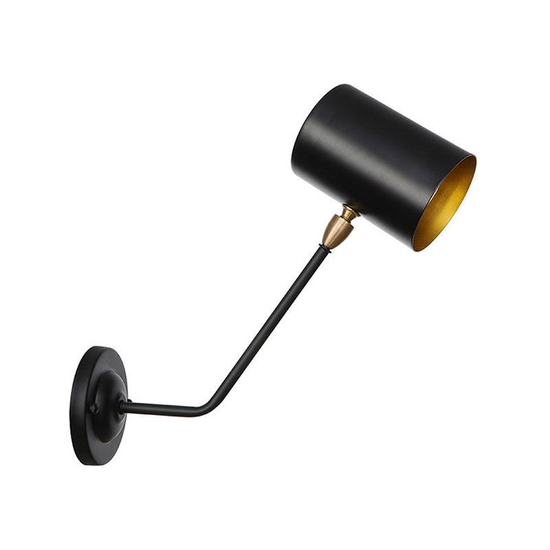 Siopsrl| Metal cylindrical wall lamp sconce industrial 6"/10" high 1-light bedroom wall lamp fixture in black with sloping arm