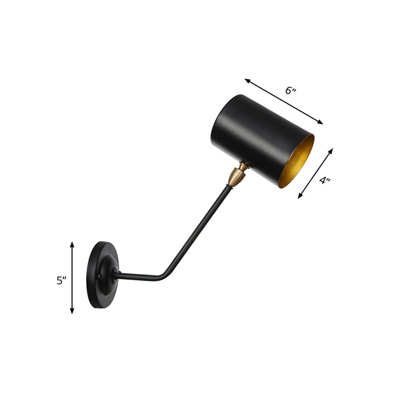 Siopsrl| Metal cylindrical wall lamp sconce industrial 6"/10" high 1-light bedroom wall lamp fixture in black with sloping arm