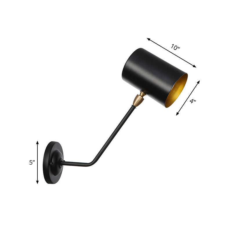 Siopsrl| Metal cylindrical wall lamp sconce industrial 6"/10" high 1-light bedroom wall lamp fixture in black with sloping arm