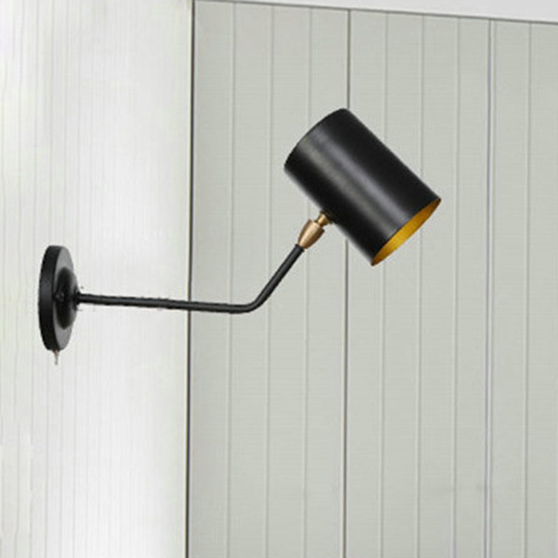 Siopsrl| Right Angle Arm Iron Wall Light Vintage 1-Light Study Room Wall Mount Fixture in Black with Cylinder Shade, 6"/10" H