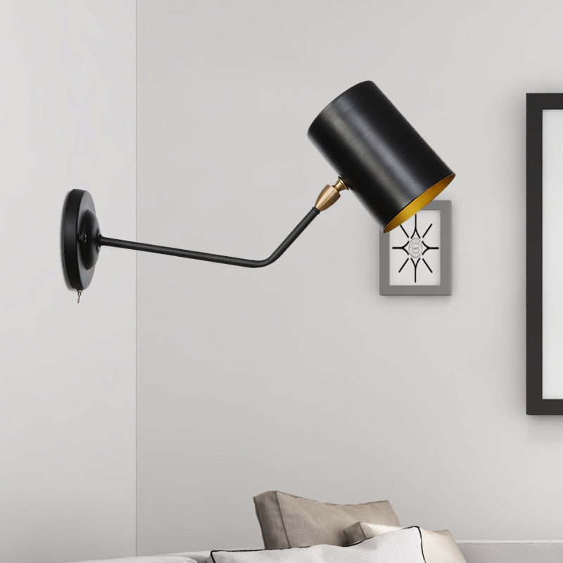 Siopsrl| Right Angle Arm Iron Wall Light Vintage 1-Light Study Room Wall Mount Fixture in Black with Cylinder Shade, 6"/10" H