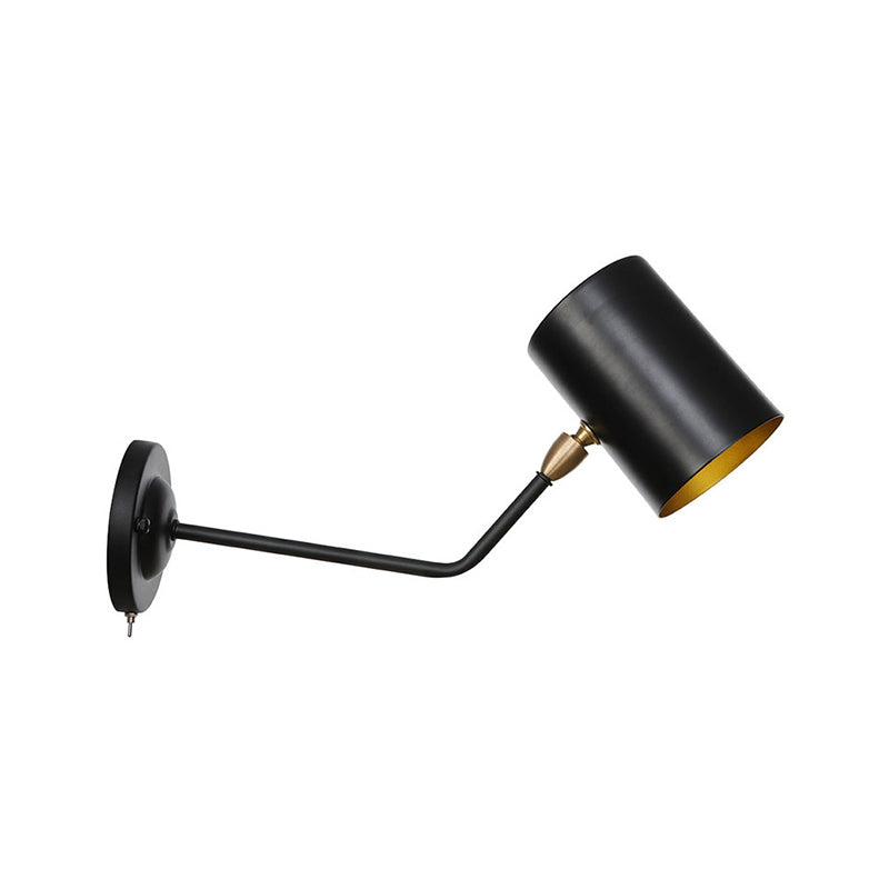 Siopsrl| Right Angle Arm Iron Wall Light Vintage 1-Light Study Room Wall Mount Fixture in Black with Cylinder Shade, 6"/10" H