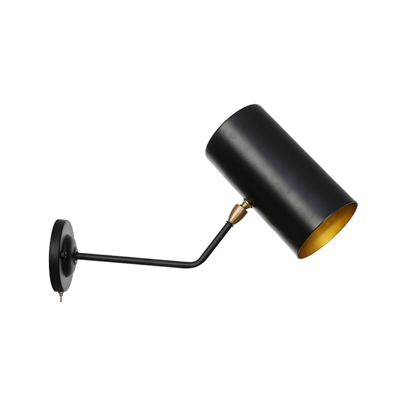 Siopsrl| Right Angle Arm Iron Wall Light Vintage 1-Light Study Room Wall Mount Fixture in Black with Cylinder Shade, 6"/10" H
