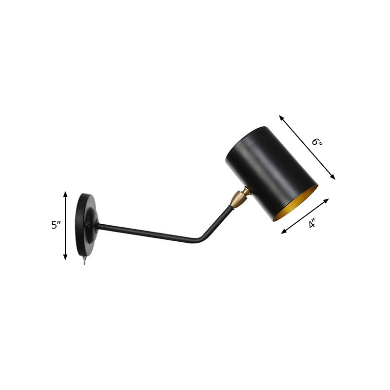 Siopsrl| Right Angle Arm Iron Wall Light Vintage 1-Light Study Room Wall Mount Fixture in Black with Cylinder Shade, 6"/10" H
