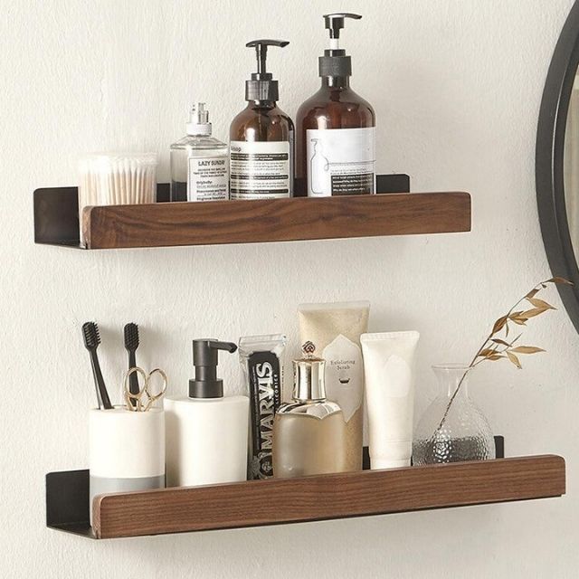 Siopsrl| Solid Wood Bathroom Shelf – No-Drill Wall-Mounted Organiser Rack